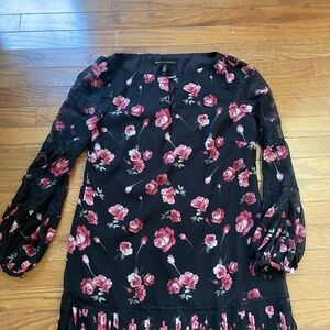 White House Black Market Rose on Black Tunic Dress Top ~ 4 ~ WHBM